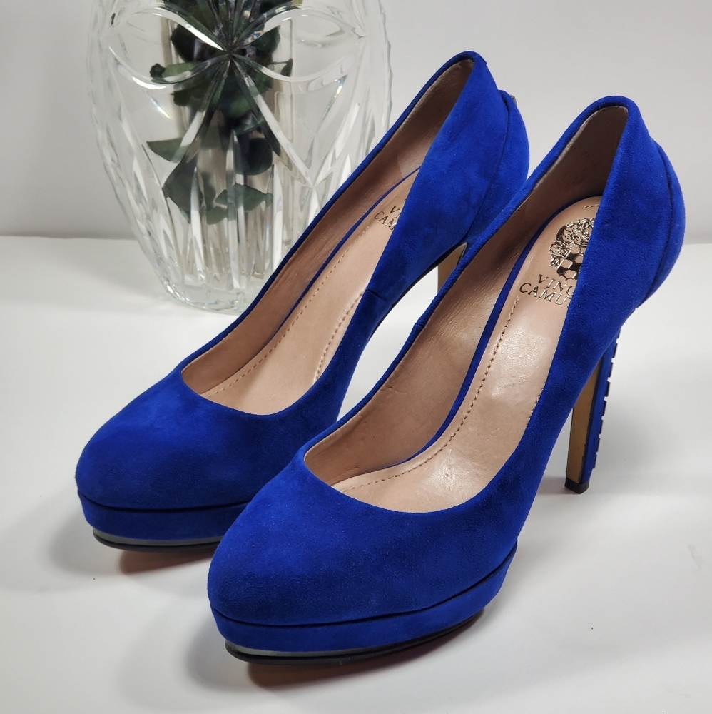 Vince Camuto Deba Blue Suede Platform Pumps Sz 8.5